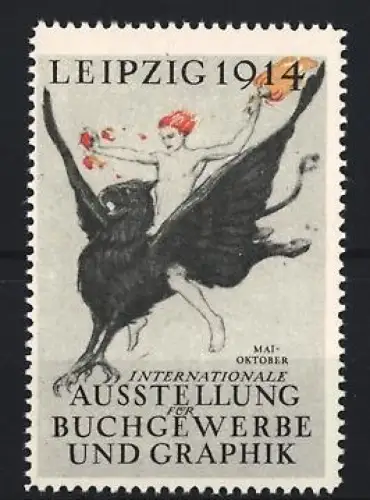 Reklamemarke Leipzig, Internationale Ausstellung für Buchgewerbe und Graphik 1914, Greif mit Reiter