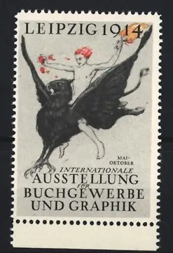 Reklamemarke Leipzig, Internationale Ausstellung für Buchgewerbe und Graphik 1914, Fliegender Greif