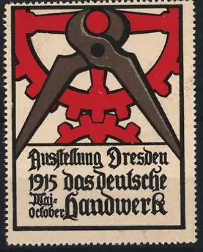 Reklamemarke Dresden, Ausstellung 1915, Zahnrad und Zirkel