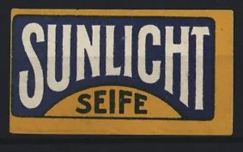 Reklamemarke Sunlicht Seife, Schriftzug in Blau und Gelb