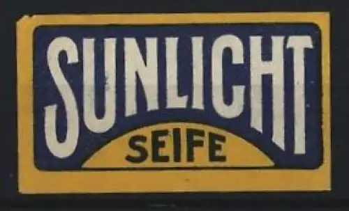 Reklamemarke Sunlicht Seife, Schriftzug auf gelbem Hintergrund