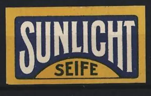 Reklamemarke Sunlicht Seife, Schriftzug in Gelb und Blau