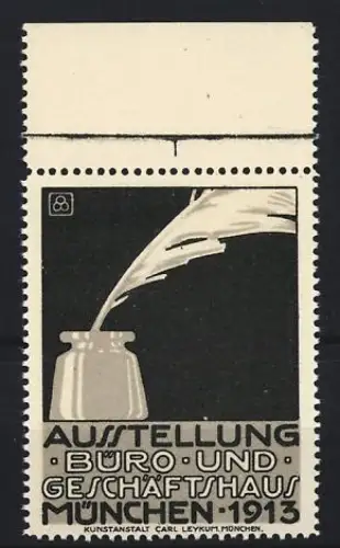 Reklamemarke München, Ausstellung Büro- und Geschäftshaus 1913, Schreibfeder und Tintenfass