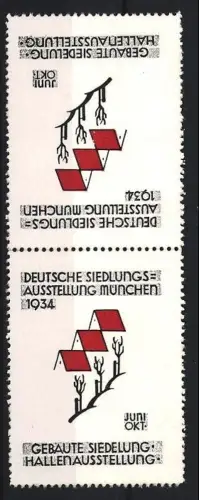 Reklamemarken München, Deutsche Siedlungsausstellung 1934, Häuser und Bäume
