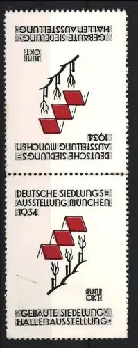 Reklamemarke München, Deutsche Siedlungsausstellung 1934, Rote Häuser und Bäume
