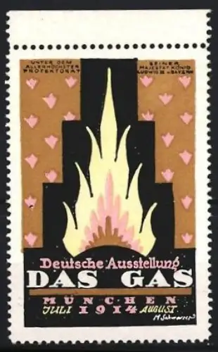 Reklamemarke München, Deutsche Ausstellung Das Gas 1914, Gelbe Flamme