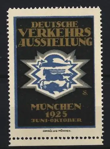 Reklamemarke München, Deutsche Verkehrsausstellung 1925, Fisch und Pferd