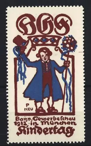 Künstler-Reklamemarke P. Neu, München, Bayer. Gewerbeschau 1912, Kindertag