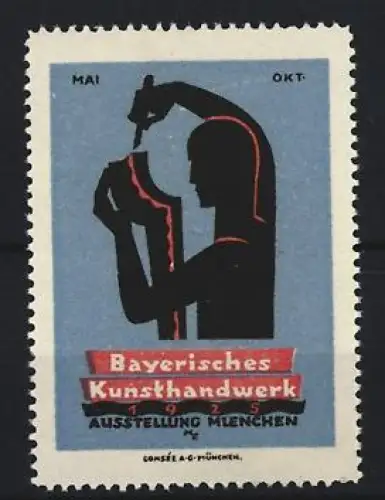 Reklamemarke München, Bayerisches Kunsthandwerk 1925, Silhouette eines Handwerkers