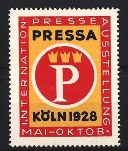 Reklamemarke Köln, Presse Ausstellung 1928, Krone und Buchstabe P