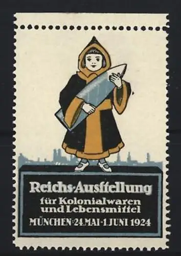 Reklamemarke München, Reichs-Ausstellung für Kolonialwaren und Lebensmittel 1924, Münchner Kindl