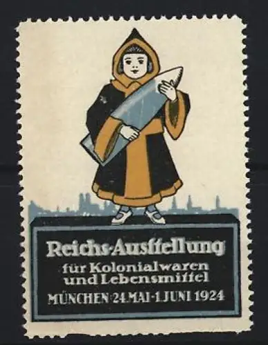 Reklamemarke München, Reichs-Ausstellung für Kolonialwaren und Lebensmittel 1924, Münchner Kindl