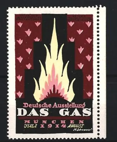 Reklamemarke München, Deutsche Ausstellung Das Gas 1914, Flamme