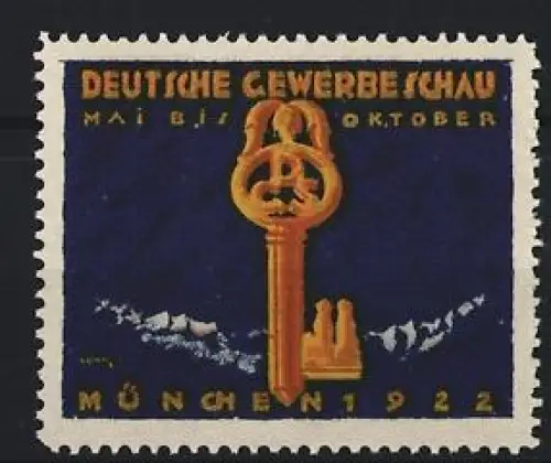 Reklamemarke München, Deutsche Gewerbeschau 1922, Schlüssel und Berge
