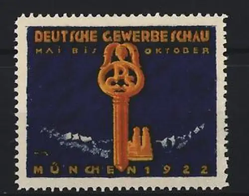 Reklamemarke München, Deutsche Gewerbeschau 1922, Schlüssel und Bergpanorama