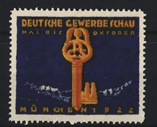 Reklamemarke München, Deutsche Gewerbeschau 1922, goldener Schlüssel