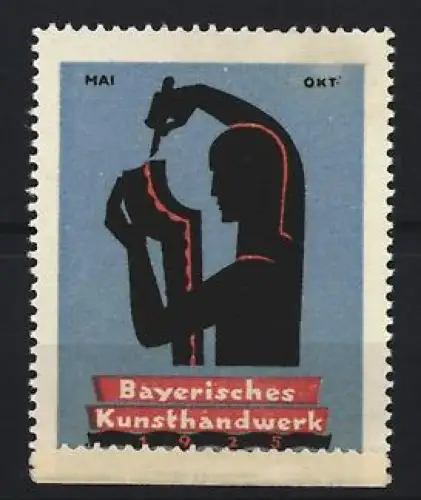 Reklamemarke Ausstellung Bayerisches Kunsthandwerk 1925, Silhouette eines Handwerkers