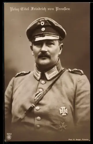 AK Prinz Eitel Friedrich von Preussen in Uniform mit EK I 1914, Band zum EK II 1914 und Johanniterorden