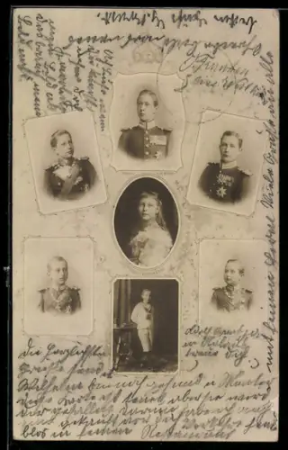 AK Portraits Kronprinz Wilhelm, Prinzen Eitel Friedrich, Adalbert, August Wilhelm, Oskar, Prinzessin Victoria Luise
