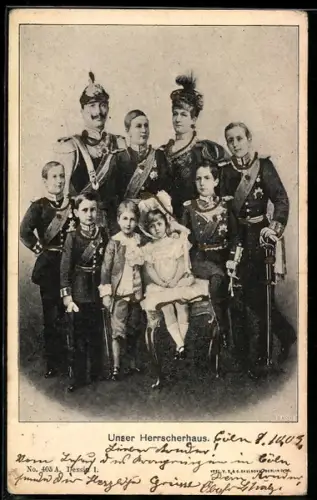 AK Kaiser Wilhelm II., Kaiserin Auguste Viktoria mit ihren Kindern