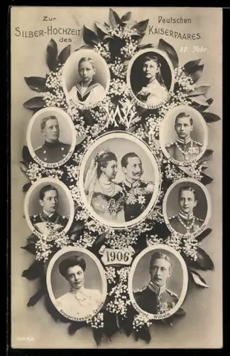 AK Kaiser Wilhelm II. und Kaiserin Auguste Viktoria, Silberhochzeit 1906, Prinz Adalbert von Preussen