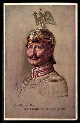 Künstler-AK Kaiser Wilhelm II. in Uniform des Garde du Corps mit Helm