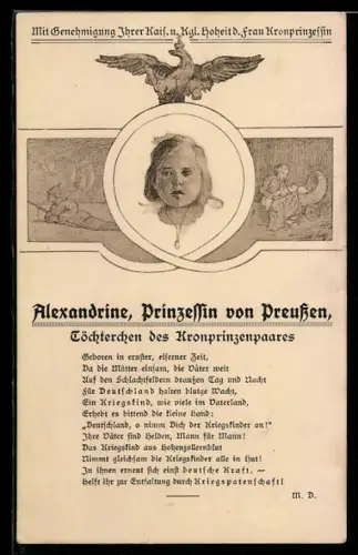 AK Prinzessin Alexandrine von Preussen, Töchterchen des Kronprinzenpaares