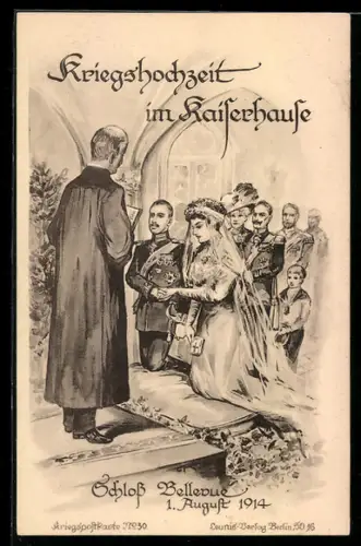AK Prinz Oskar bei Kriegshochzeit im Kaiserhause, Schloss Bellevue, 1.8.1914