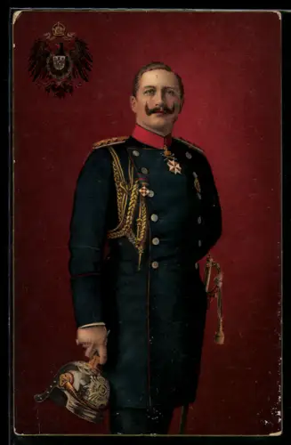 AK Kaiser Wilhelm II. in Uniform mit Pickelhaube und Degen