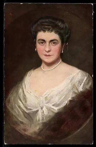 AK Kaiserin Hermine mit elegantem Ohr- und Halsschmuck im Portrait