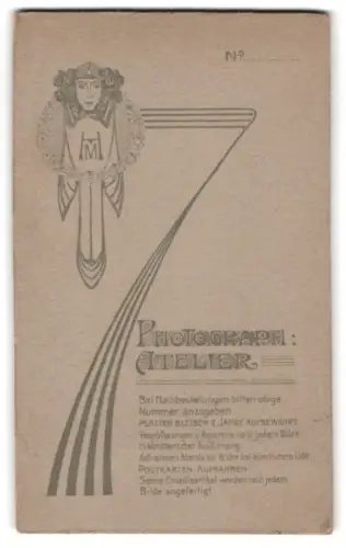 Fotografie Photograph Atelier, Potsdam, Brandenburgerstr. 30, Monogramm des Fotografen im Rahmen aus Rosen mit Damenkopf