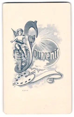 Fotografie unbekannter Fotograf und Ort, Kleines Engelchen mit Fotoapparat und Malerpalette