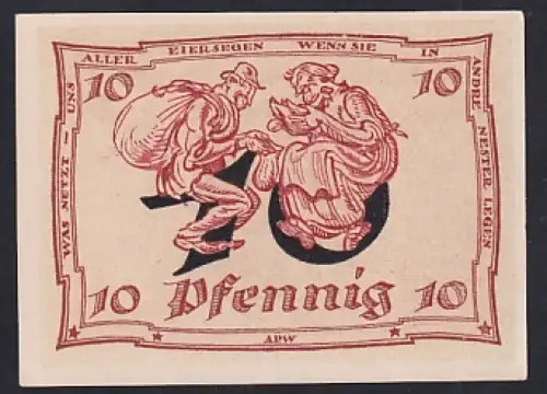 Notgeld Arnstadt 1921, 10 Pfennig, zwei Figuren im Gespräch, Adler