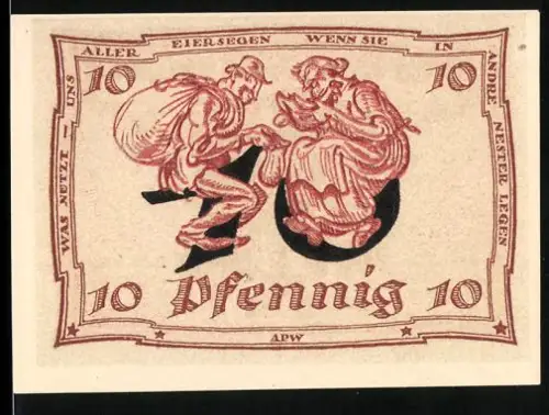 Notgeld Arnstadt 1921, 10 Pfennig, Paar mit Materialiensack und Adler mit Wertangabe
