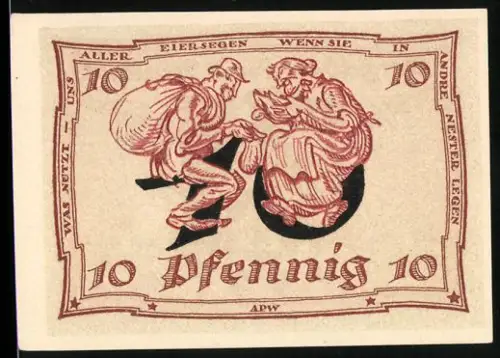 Notgeld Arnstadt 1921, 10 Pfennig, Bäuerliche Szene mit Mann und Frau, Adler
