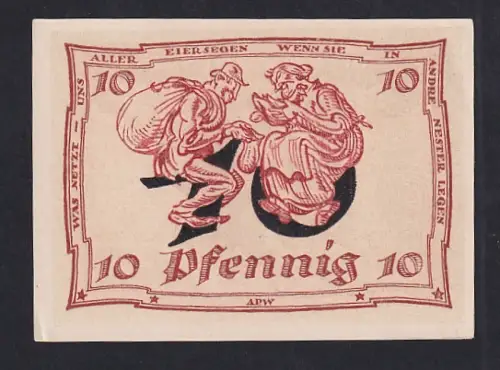 Notgeld Arnstadt 1921, 10 Pfennig, zwei Personen beim Handel, Wappen mit Wertangabe