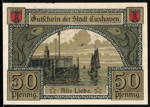Notgeld Cuxhaven 1919, 50 Pfennig, Alte Liebe und Schloss Ritzebüttel