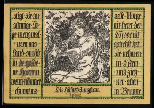 Notgeld Schopfheim 1921, 50 Pfennig, Häfnet-Jungfrau nach J. P. Hebel und Frauenportrait