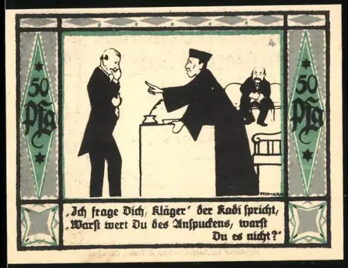 Notgeld Mülsen-St. Jakob 1921, 50 Pfennig, Gerichtsszene und Löwen mit Wappen