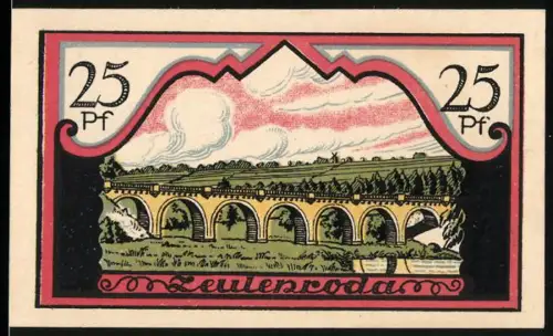 Notgeld Zeulenroda 1921, 25 Pf., Viadukt und Löwenwappen