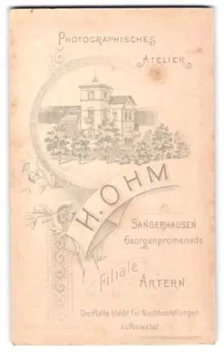 Fotografie H. Ohm, Sangerhausen, Georgenpromenade, Ansicht Sangerhausen, Ansicht des Ateliers in rundem Rahmen