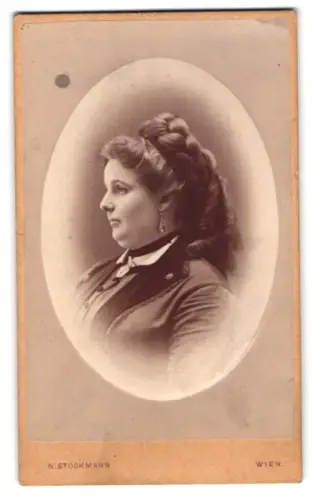 Fotografie N. Stockmann, Wien, Kohlmarkt 1, Profil einer Dame mit prächtiger Frisur