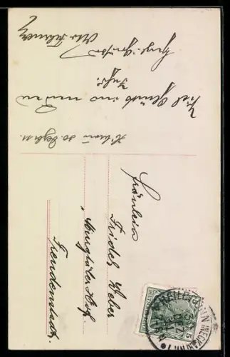 AK Kleiner Skiläufer mit Geld-Rucksack, Neujahrsgruss