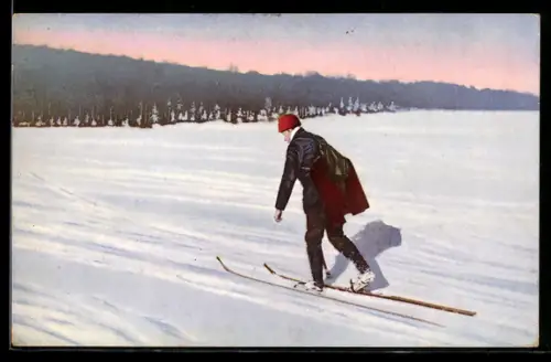 AK Wintersport im Taunus, Skiläufer, Bergauf