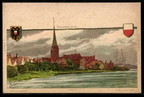 Künstler-AK Carl Biese: Travemünde, Teilansicht mit Kirche