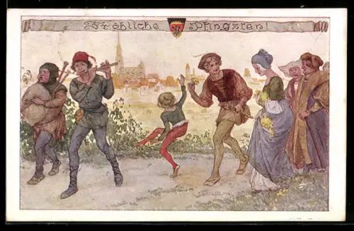 AK Deutscher Schulverein Nr. 484: Fröhliche Pfingsten!, Mittelalter