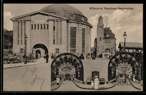 AK Hamburg-Steinwärder, Elbtunnel, Aussen- u. Innenansicht
