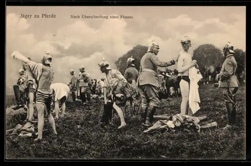 AK Das deutsche Heer - Jäger zu Pferde, Nach Überschreitung eines Flusses