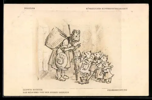 Künstler-AK Ludwig Richter: Das Märchen von den sieben Geislein