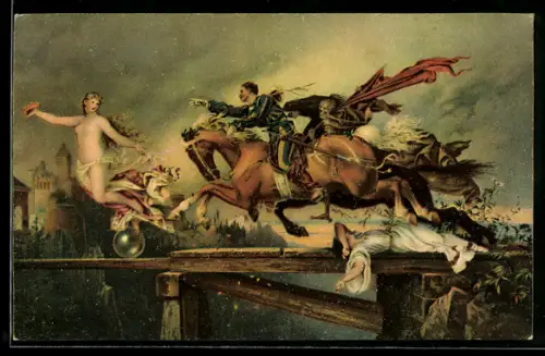 AK Mann zu Pferde & vom Tod verfolgt jagt dem Glück nach